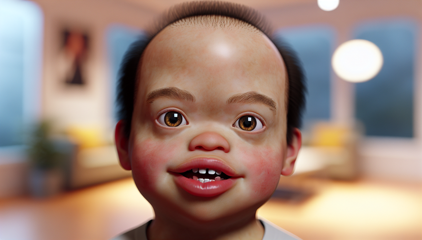 Fotografía de un niño hispano de 5 años con rasgos faciales característicos del síndrome de Williams, como una expresión alegre, frente amplia, mejillas llenas, boca ancha con labios gruesos y ojos almendrados. La imagen destaca la calidez y amabilidad del niño, adecuada para fines educativos sobre la diferenciación de este síndrome de TEA.